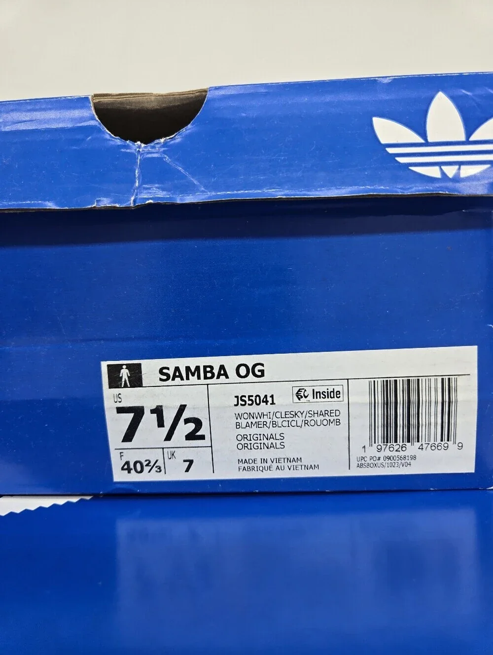adidas Men's Samba OG JS5041 Wonder White Clear Sky Shadow Red Shoes Size 7.5